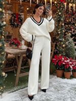 Compleu Tricotat cu Pantalon Azumi Alb - imagine 3