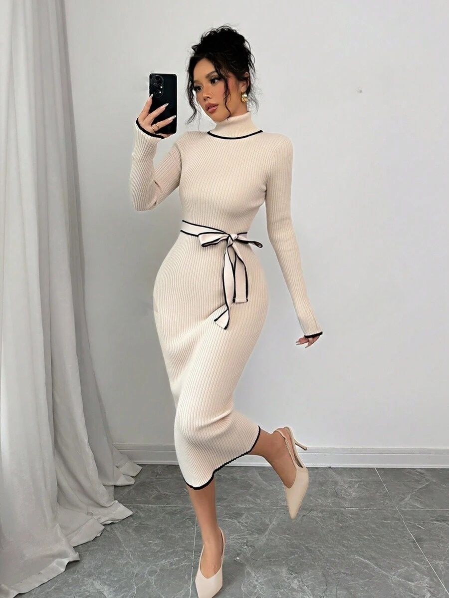 1 Rochie Midi Tricotata Serda Crem - imagine 1