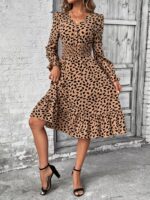 Rochie Scurta Paula Bej cu Print Negru - imagine 4