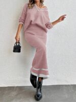 Compleu Tricotat cu Fusta Lunga Nieve Roz