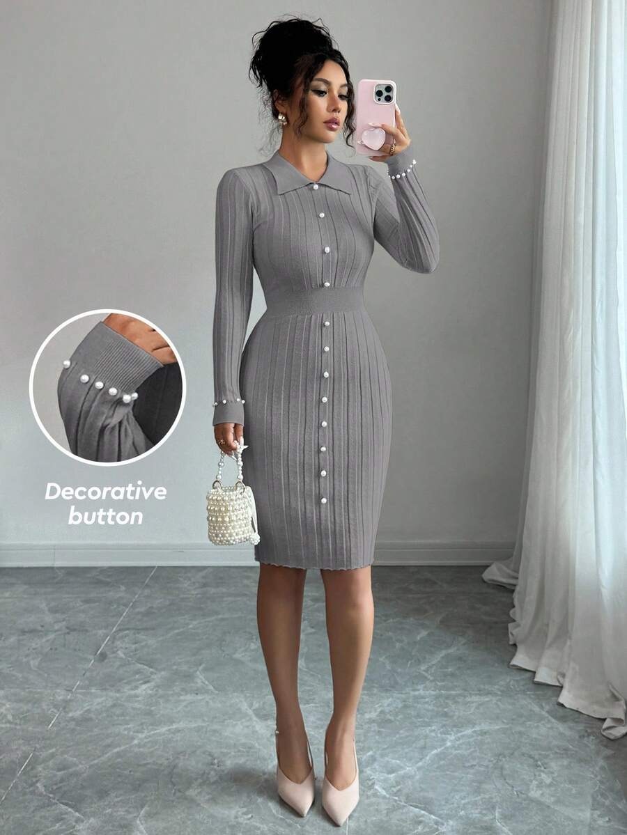10 Rochie Scurta Tricotata Petra Gri - imagine 1