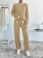 Compleu Tricotat cu Pantalon Ernesta Bej - imagine 2