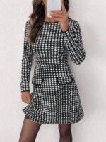 Rochie Scurta Simina Alba cu Print Geometric Negru