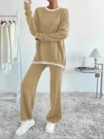 Compleu Tricotat cu Pantalon Ernesta Bej