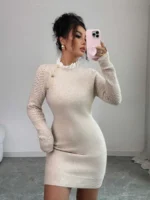 Rochie Scurta Tricotata Senna Crem