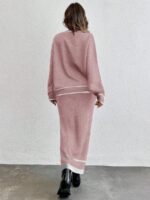 Compleu Tricotat cu Fusta Lunga Nieve Roz - imagine 2