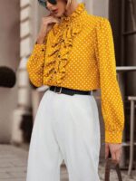 Camasa Dama Sisko Galben Mustar cu Buline Albe - imagine 3