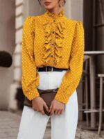 Camasa Dama Sisko Galben Mustar cu Buline Albe