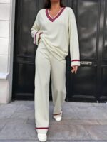 Compleu Tricotat cu Pantalon Estrella Alb