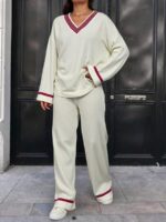 Compleu Tricotat cu Pantalon Estrella Alb - imagine 3