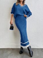 Compleu Tricotat cu Fusta Lunga Nieve Albastru