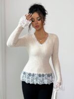 Pulover Tricotat Sandra Bej - imagine 3