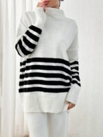 Compleu Tricotat cu Pantalon Lynna Alb cu Dungi Negre - imagine 4