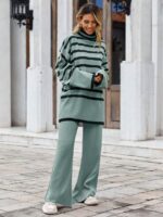 Compleu Tricotat cu Pantalon Lorelai Vernil cu dungi Negre - imagine 3