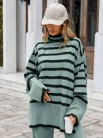 Compleu Tricotat cu Pantalon Lorelai Vernil cu dungi Negre - imagine 4