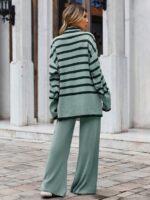 Compleu Tricotat cu Pantalon Lorelai Vernil cu dungi Negre - imagine 2