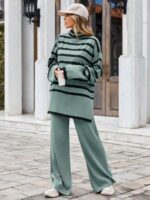 Compleu Tricotat cu Pantalon Lorelai Vernil cu dungi Negre