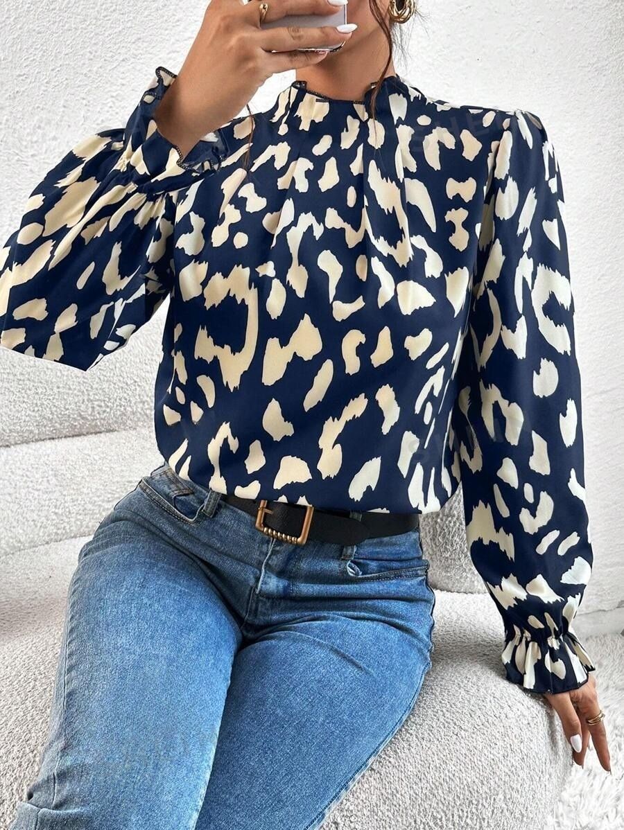 16 Bluza Dama Demetra Bleumarin cu Animal Print - imagine 1