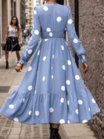 Rochie Midi Edena Bleu cu Buline Albe - imagine 2