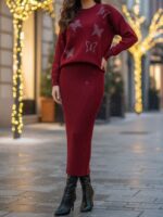 Compleu Tricotat format din Rochie fara Maneci si Bluza Anca Grena cu Fluturi - imagine 2