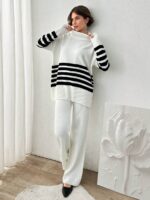 Compleu Tricotat cu Pantalon Lynna Alb cu Dungi Negre