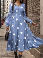 Rochie Midi Edena Bleu cu Buline Albe - imagine 4
