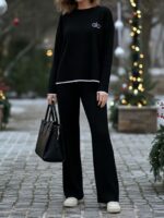 Compleu Tricotat cu Pantalon Sonia Negru