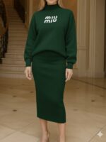 Compleu Tricotat format din Rochie fara Maneci si Bluza Corina Verde - imagine 2