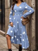Rochie Midi Edena Bleu cu Buline Albe - imagine 3