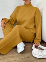 Compleu Tricotat cu Pantalon Irina Galben Mustar - imagine 2