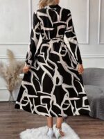 Rochie Midi Petrina Neagra cu Print Geometric Alb - imagine 2