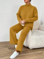 Compleu Tricotat cu Pantalon Irina Galben Mustar - imagine 3