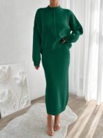 Compleu Tricotat cu Fusta Lunga Viona Verde