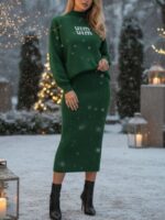 Compleu Tricotat format din Rochie fara Maneci si Bluza Corina Verde