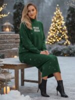 Compleu Tricotat format din Rochie fara Maneci si Bluza Corina Verde - imagine 4