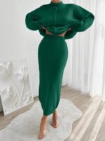 Compleu Tricotat cu Fusta Lunga Viona Verde - imagine 2
