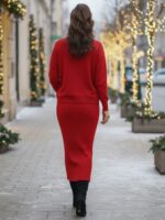 Compleu Tricotat format din Rochie fara Maneci si Bluza Gianna Rosu - imagine 2