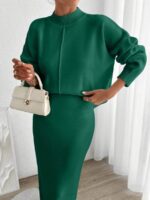 Compleu Tricotat cu Fusta Lunga Viona Verde - imagine 3