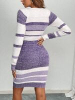 Rochie Scurta Tricotata Sarita Mov cu Dungi Albe - imagine 2