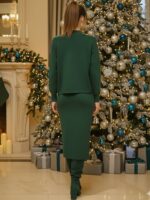 Compleu Tricotat format din Rochie fara Maneci si Bluza Noemi Verde - imagine 2