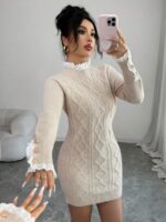 Rochie Scurta Tricotata Marika Bej - imagine 3