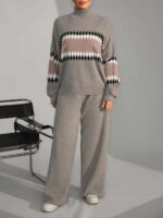 Compleu Tricotat cu Pantalon Renee Bej - Marimi Mari