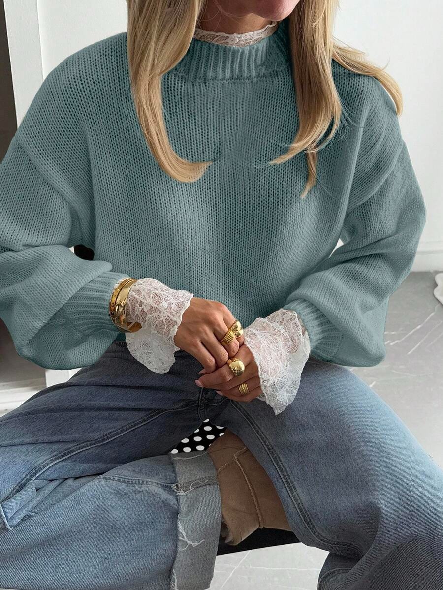 272 Pulover Tricotat Karely Turcoaz - imagine 1