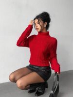 Pulover Tricotat Ankita Rosu - imagine 3