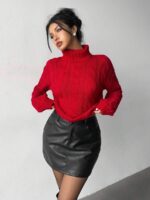 Pulover Tricotat Ankita Rosu - imagine 4