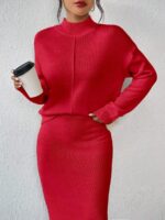 Compleu Tricotat cu Fusta Lunga Viona Rosu - imagine 3