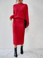 Compleu Tricotat cu Fusta Lunga Viona Rosu - imagine 4