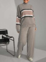 Compleu Tricotat cu Pantalon Renee Bej - Marimi Mari - imagine 3