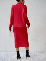 Compleu Tricotat cu Fusta Lunga Viona Rosu - imagine 2