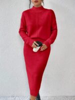 Compleu Tricotat cu Fusta Lunga Viona Rosu - imagine 5